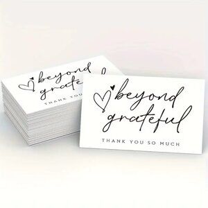 New 50pcs Elegant White Beyond Grateful Thank You cards